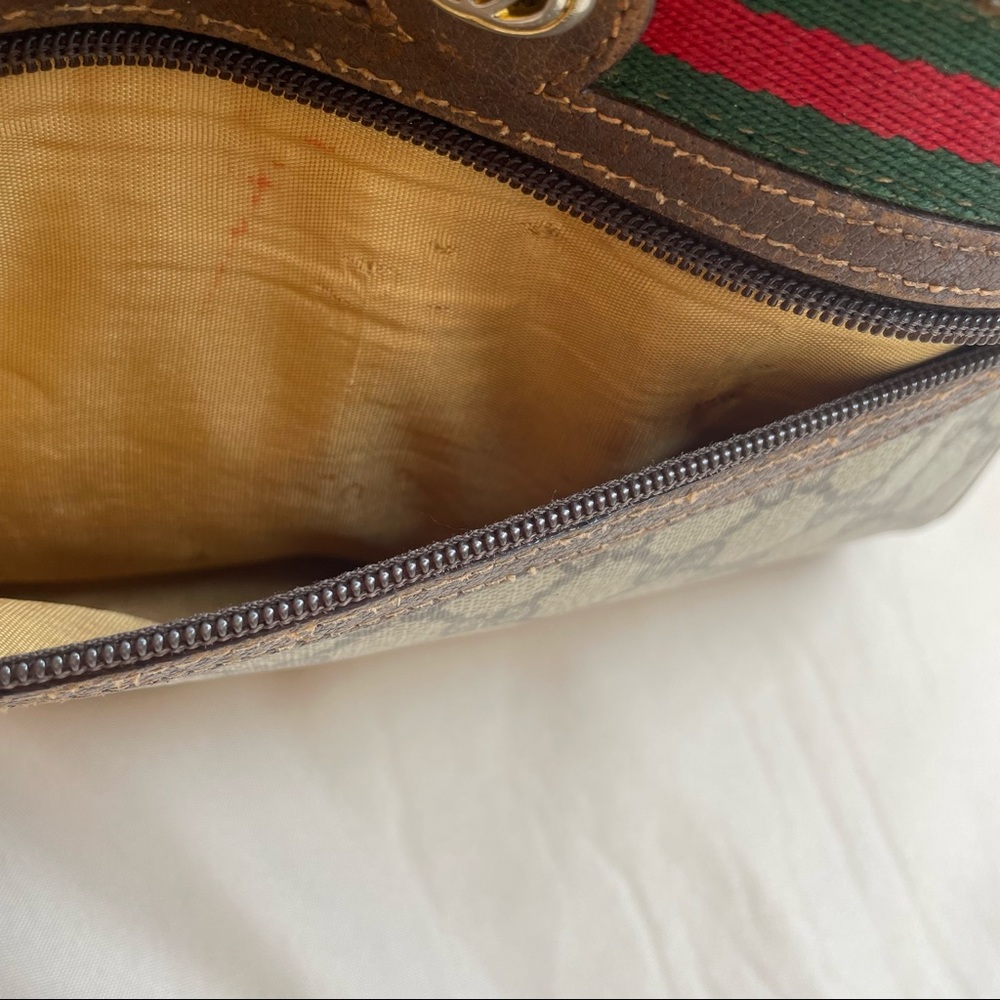 Gucci Vintage Purse 80s Supreme Monogram GG Crossbody Bag Brown Red Green - Picture 15 of 16